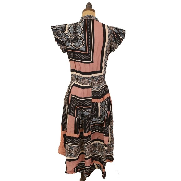 Katharine Kidd Ines Dress Size 4 Hi Low Midi Short Sleeve Pink Black EUC B36 - Picture 5 of 7